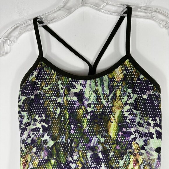 Lululemon Power Y Tank Luon Floral Sport White Multi / Gator Green Top Size 4 - Picture 3 of 8